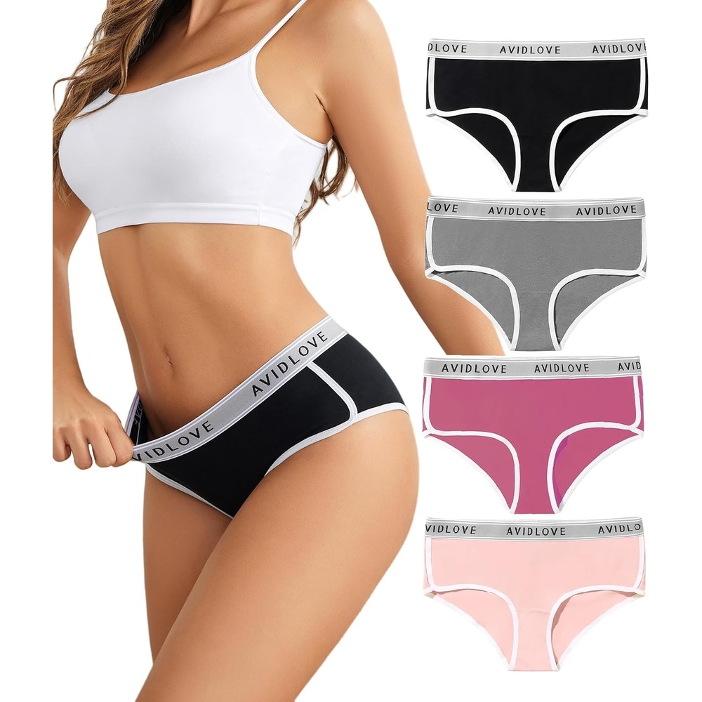 image:imageAvidlove Cotton Underwear for Women Hipster Panties Stretch Briefs Mid Rise Ladies Underpants MultipackBlackGrayPinkGray Purple