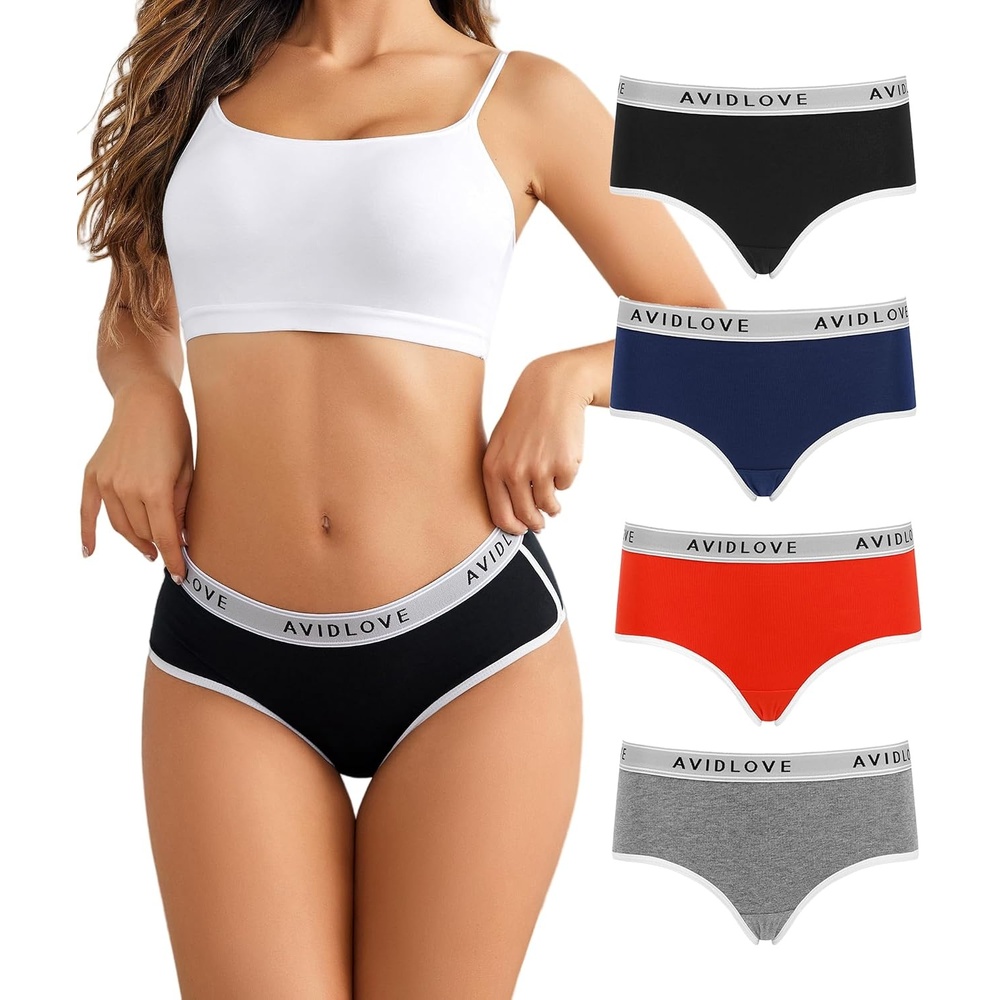 image:imageAvidlove Cotton Underwear for Women Hipster Panties Stretch Briefs Mid Rise Ladies Underpants MultipackBlackGrayRedNavy Blue