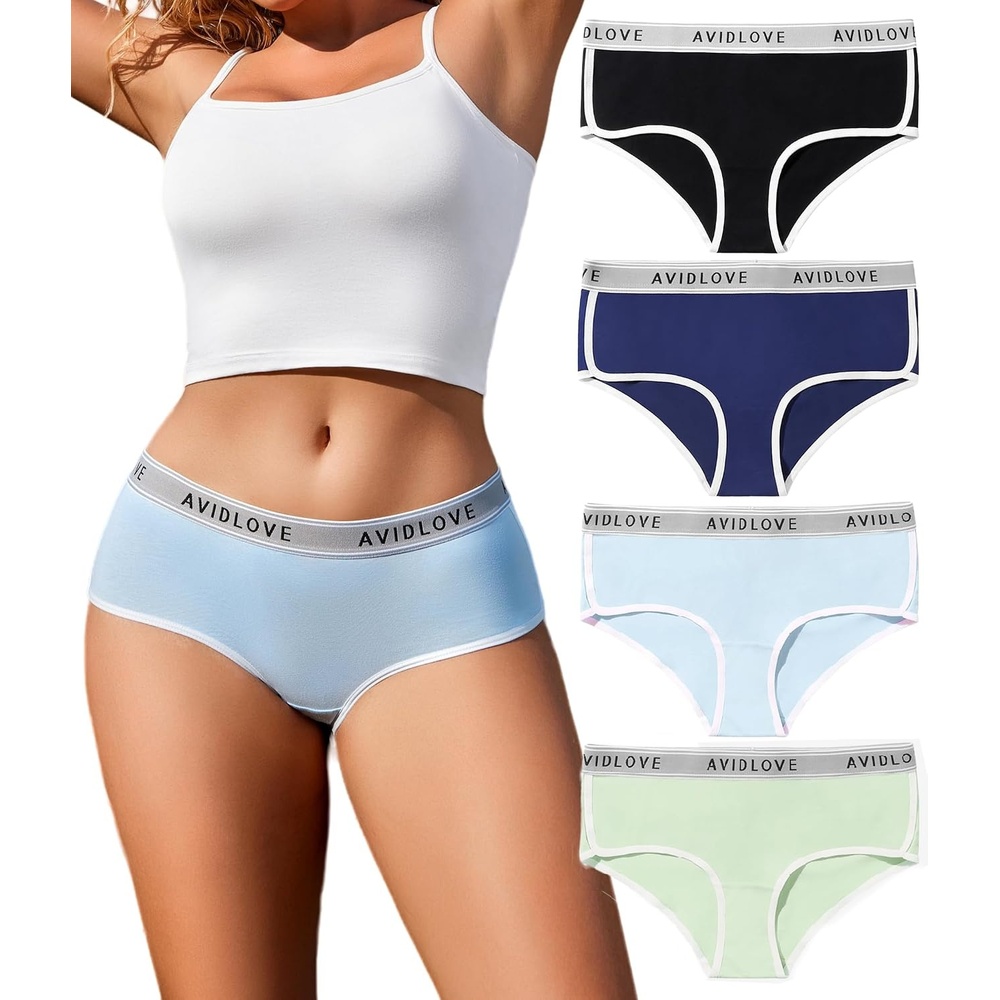 image:imageAvidlove Cotton Underwear for Women Hipster Panties Stretch Briefs Mid Rise Ladies Underpants MultipackBlackNavy BlueGreenBlue