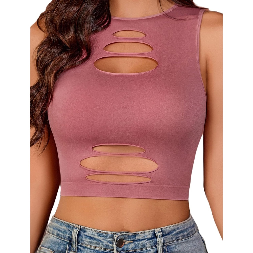 image:imageAvidlove Fishnet Top for Women Sexy Cut Out Crop Short Hollow Out Cropped Tank TopPink