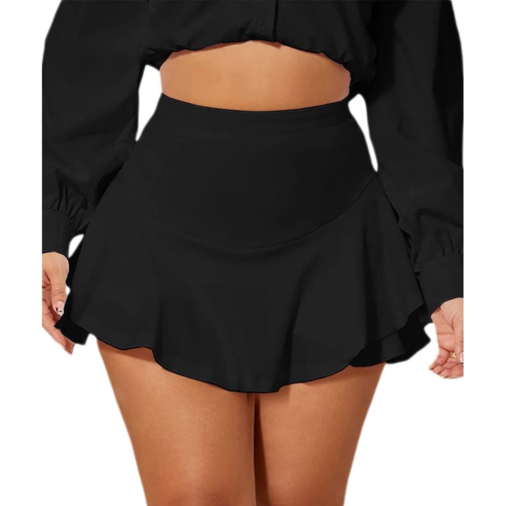 image:imageAvidlove Mini Skirt for Women Sexy Solid Ruffle Trim Lingerie Skirt Short High Waist Two Layer Hem SkirtBlack
