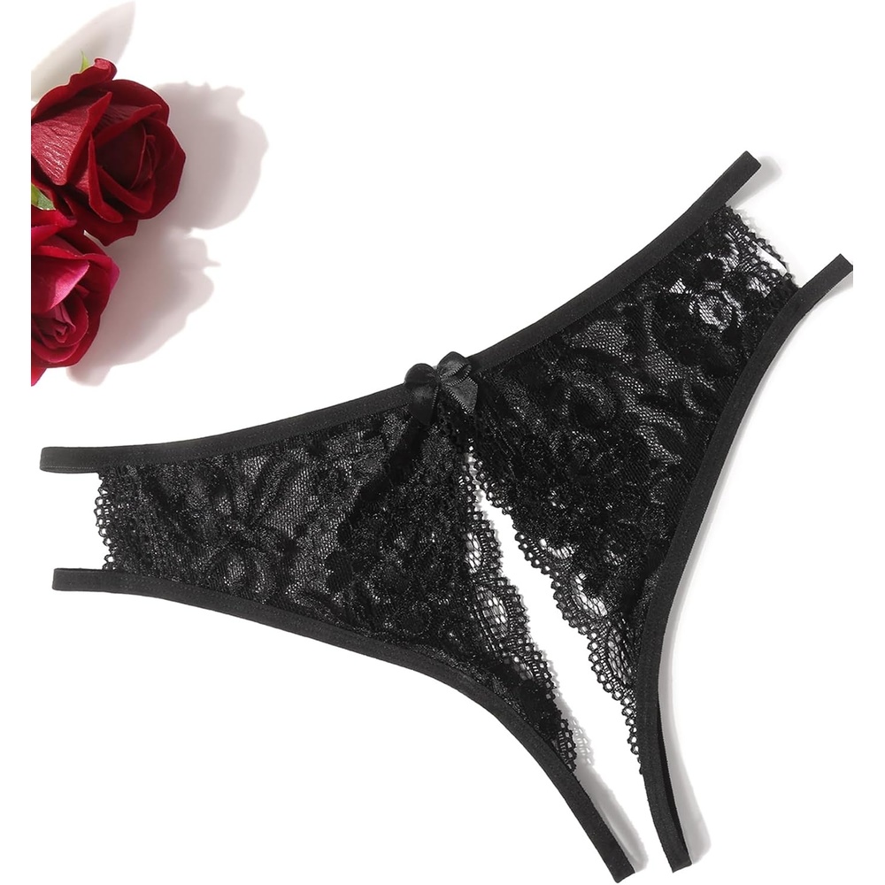image:imageAvidlove Women Lace Panties Sexy Thong Underwear Floral Lace Briefs with Cute Bow CenterBlack