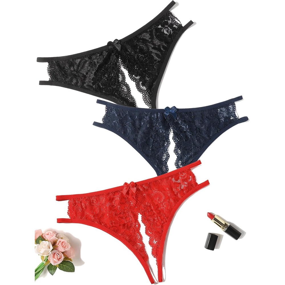 image:imageAvidlove Women Lace Panties Sexy Thong Underwear Floral Lace Briefs with Cute Bow CenterMulticolor93 Pack