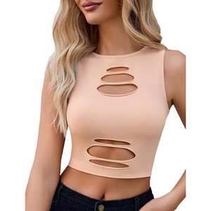 Avidlove Fishnet Top for Women Sexy Cut Out Crop Short Hollow Out Cropped Tank Top(Beige)