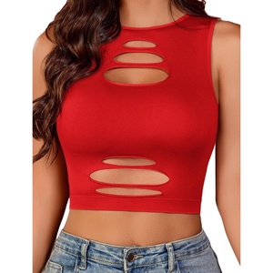 Avidlove Fishnet Top for Women Sexy Cut Out Crop Short Hollow Out Cropped Tank Top(Carmine Red)