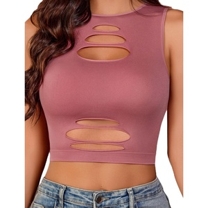 Avidlove Fishnet Top for Women Sexy Cut Out Crop Short Hollow Out Cropped Tank Top(Pink)