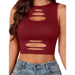 Avidlove Fishnet Top for Women Sexy Cut Out Crop Short Hollow Out Cropped Tank Top(Wine Red)