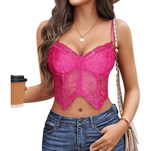 Avidlove Lace Bralettes for Women Y2k Camisole Lingerie Adjustable Strap Crop Top(Rose Red)