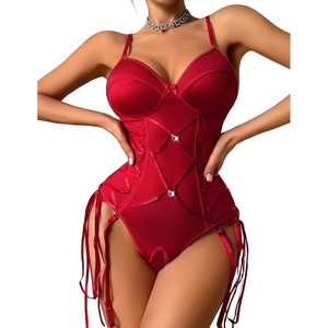 Avidlove Lingerie for Women Sexy Corset Garter Lingerie Set One Piece Teddy Bodysuit Boudoir Outfit(A-wine Red)