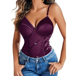Avidlove Lingerie for Women Sexy Corset Garter Lingerie Set One Piece Teddy Bodysuit Boudoir Outfit(Dark Purple)