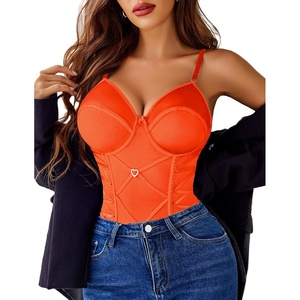 Avidlove Lingerie for Women Sexy Corset Garter Lingerie Set One Piece Teddy Bodysuit Boudoir Outfit(Orange)
