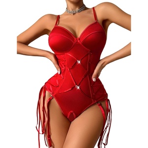 Avidlove Lingerie for Women Sexy Corset Garter Lingerie Set One Piece Teddy Bodysuit Boudoir Outfit(Red)