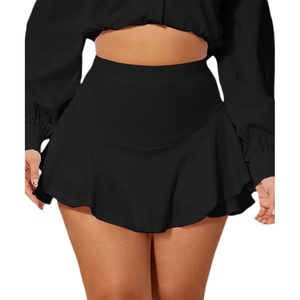 Avidlove Mini Skirt for Women Sexy Solid Ruffle Trim Lingerie Skirt Short High Waist Two Layer Hem Skirt(Black)