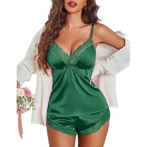 Avidlove Satin Pajamas Set Womens Lace Sleepwear Sexy Lingerie Cami Shorts Set S-XXL(Green)