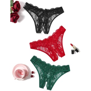 Avidlove Women Lace Panties Floral Lace Briefs Sexy Hollow Out Bow Underwear 1-4 Pack(Black+red+green)