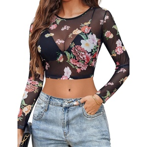 Avidlove Women’s Mesh Tops Long Sleeve See Through Tee Shirt Crop Sheer Blouse Sexy Clubwear XS-4XL(Bf298)