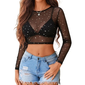 Avidlove Women’s Mesh Tops Long Sleeve See Through Tee Shirt Crop Sheer Blouse Sexy Clubwear XS-4XL(Kt59)