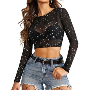 Avidlove Women’s Mesh Tops Long Sleeve See Through Tee Shirt Crop Sheer Blouse Sexy Clubwear XS-4XL(Kt61)