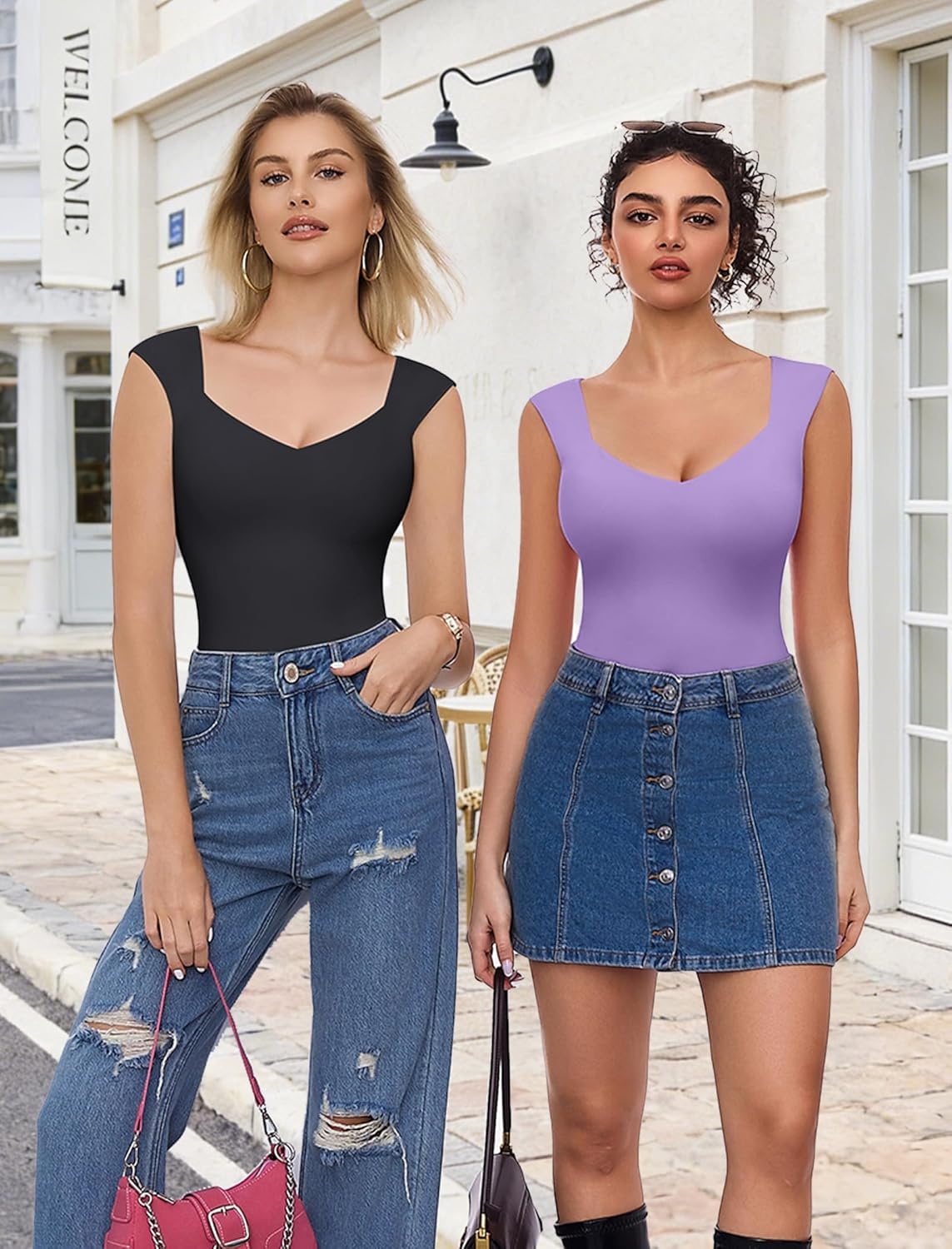 image:imageAvidlove Body Suits for Womens Sexy Bodysuit Tank Top Thong Body Suit Seamless Double Lined Going Out TopsBlack
