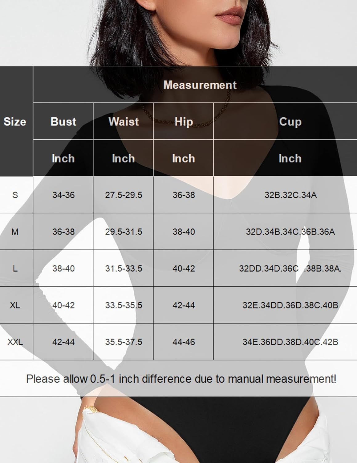 image:imageAvidlove Bodysuit for Women Long Sleeve Double Lined Tank Top V Neck Bodysuit Tummy Control ShapewearBlack
