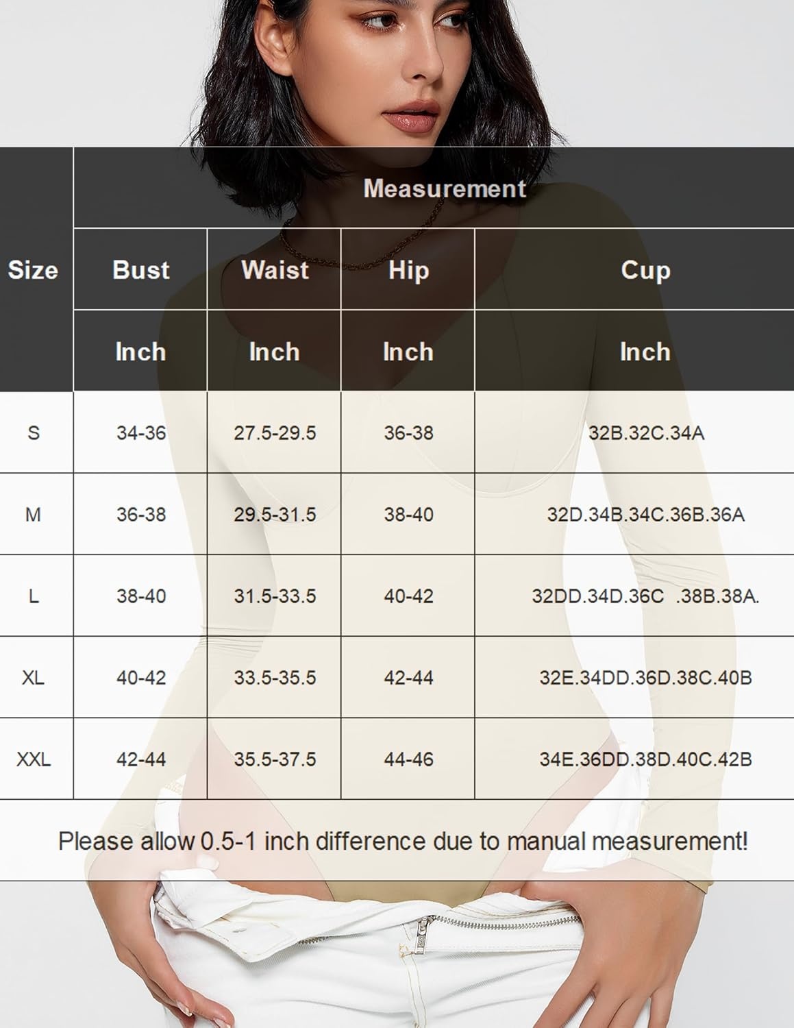 image:imageAvidlove Bodysuit for Women Long Sleeve Double Lined Tank Top V Neck Bodysuit Tummy Control ShapewearKhaki