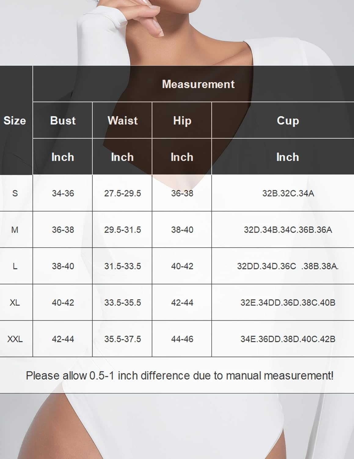image:imageAvidlove Bodysuit for Women Long Sleeve Double Lined Tank Top V Neck Bodysuit Tummy Control ShapewearWhite