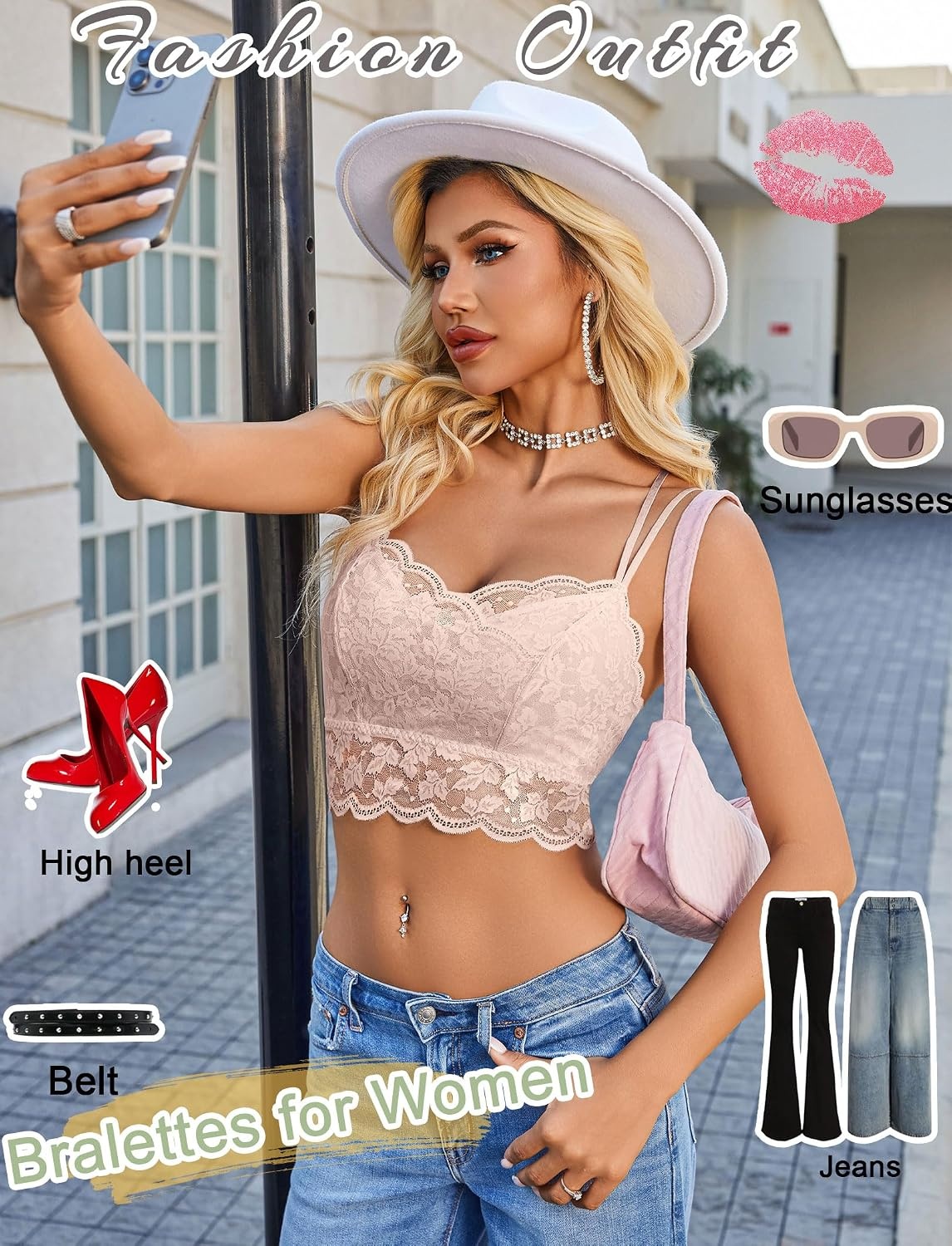 image:imageAvidlove Bralettes for Women Lace Camisole V Neck DoubleLayered Adjustable Strap Tank Cami Crop TopBeige