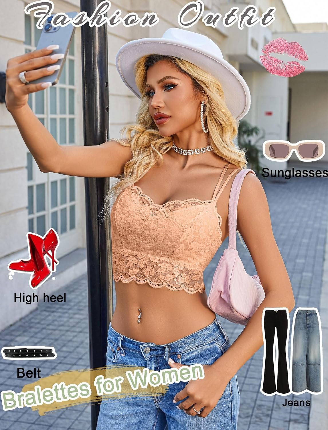 image:imageAvidlove Bralettes for Women Lace Camisole V Neck DoubleLayered Adjustable Strap Tank Cami Crop TopChampagne
