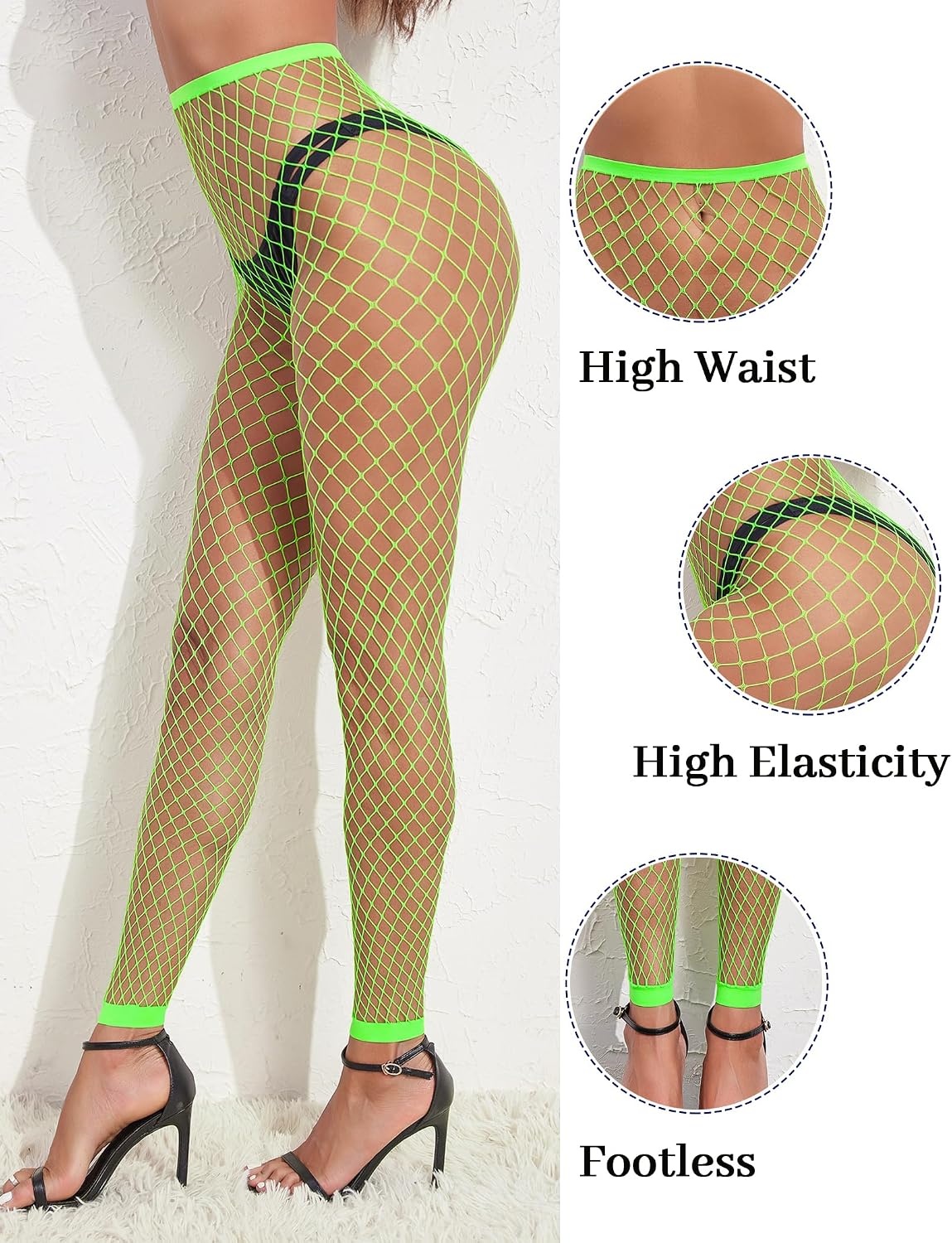 image:imageAvidlove Fishnet Stockings for Women Footless High Waist Fishnets Tight Thigh High Stockings Open Toe High Stretch Comfortable Gothic Costume Rave Outfits for Cosplay HalloweenNeon Greengp
