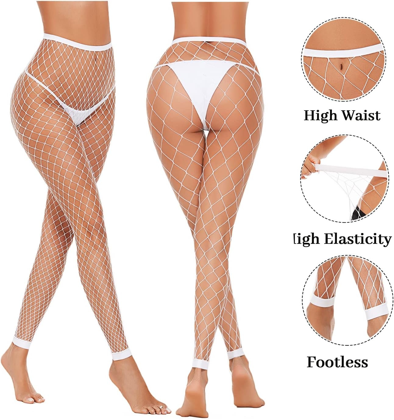 image:imageAvidlove Fishnet Stockings for Women Footless High Waist Fishnets Tight Thigh High Stockings Open Toe High Stretch Comfortable Gothic Costume Rave Outfits for Cosplay HalloweenWhitegp