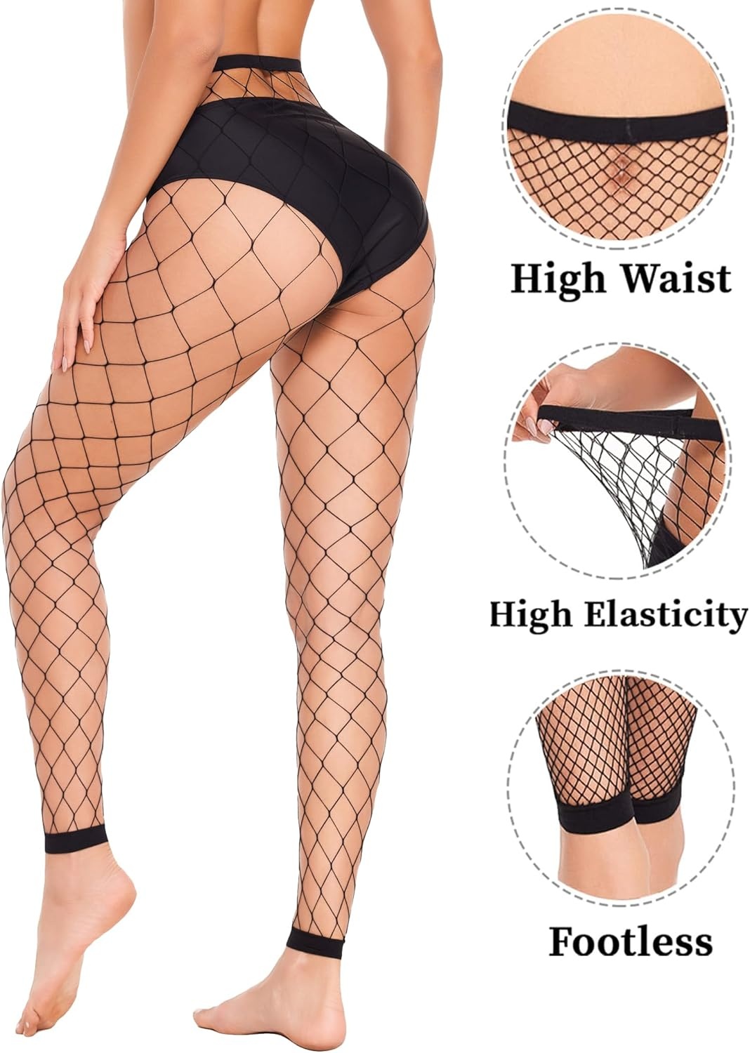 image:imageAvidlove Fishnet Stockings for Women Footless High Waist Fishnets Tight Thigh High Stockings Open Toe High Stretch Comfortable Gothic Costume Rave Outfits for Cosplay HalloweenBlack Big Hole