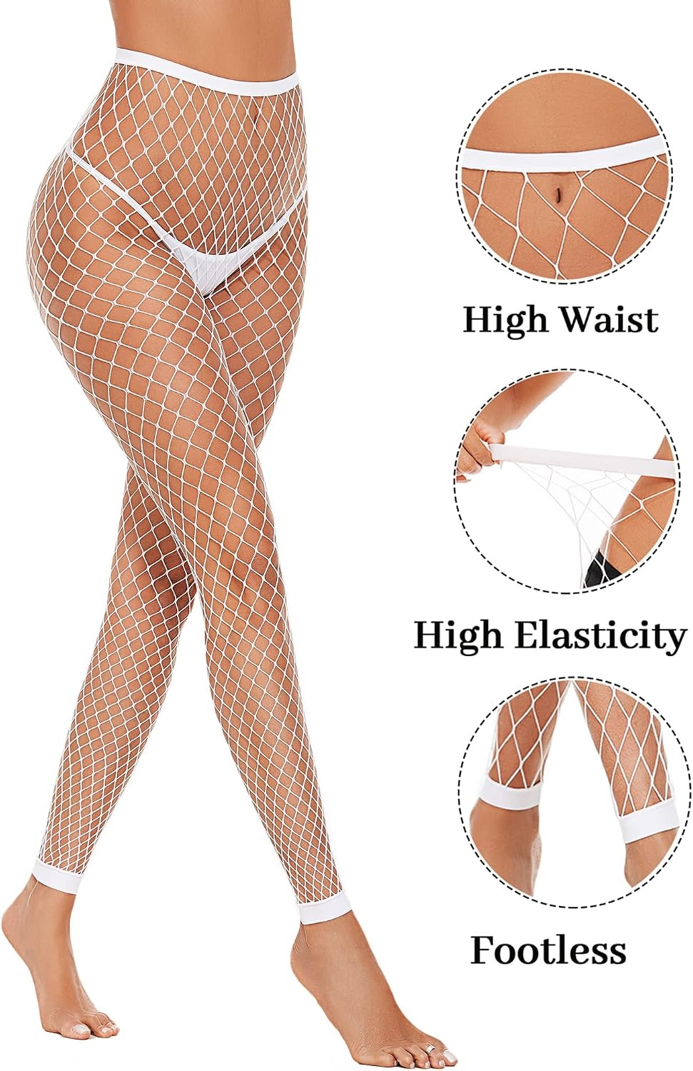 image:imageAvidlove Fishnet Stockings for Women Footless High Waist Fishnets Tight Thigh High Stockings Open Toe High Stretch Comfortable Gothic Costume Rave Outfits for Cosplay HalloweenWhitew2