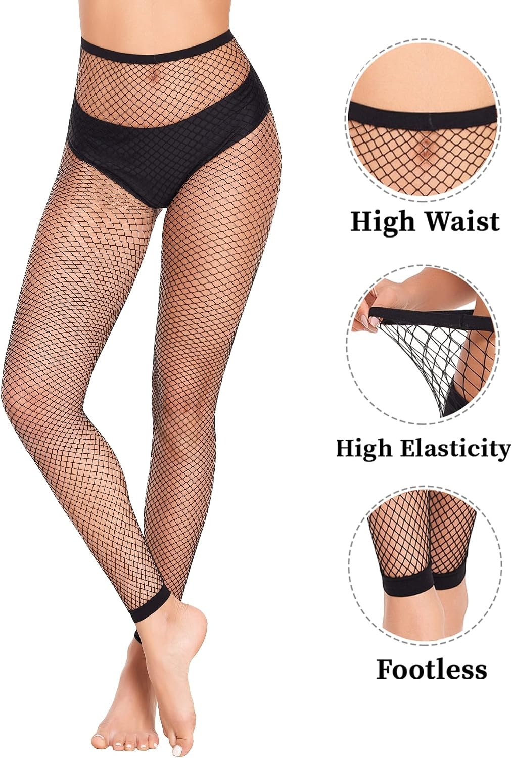 image:imageAvidlove Fishnet Stockings for Women Footless High Waist Fishnets Tight Thigh High Stockings Open Toe High Stretch Comfortable Gothic Costume Rave Outfits for Cosplay HalloweenBlackb3