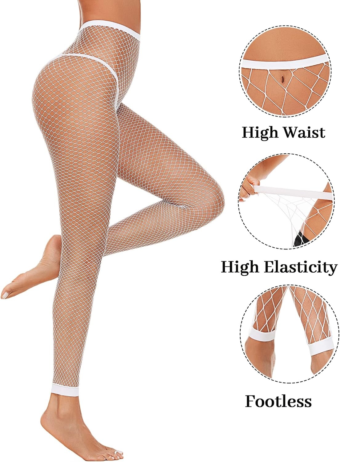 image:imageAvidlove Fishnet Stockings for Women Footless High Waist Fishnets Tight Thigh High Stockings Open Toe High Stretch Comfortable Gothic Costume Rave Outfits for Cosplay HalloweenWhitew3