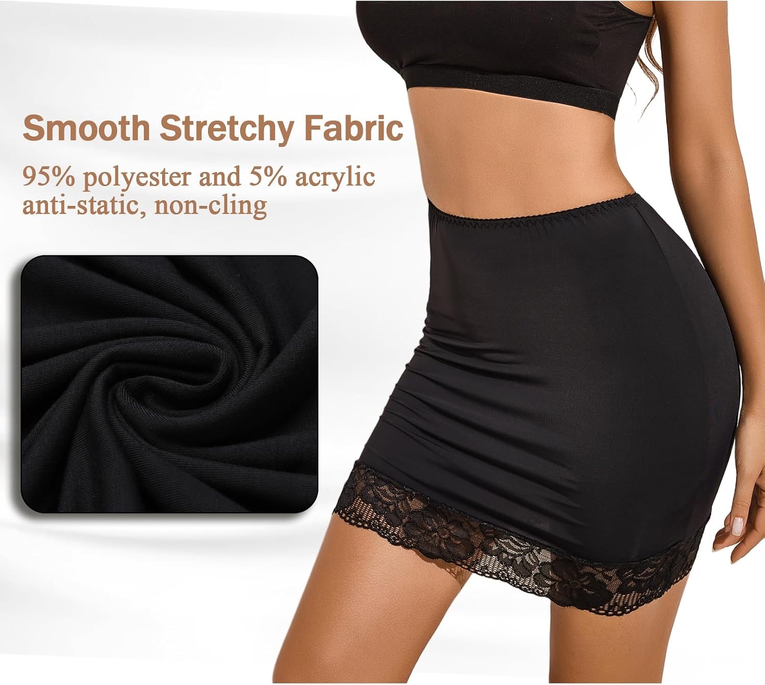 image:imageAvidlove Half Slips for Women Under Dress Non Cling Floral Lace Trim Above Knee Half SlipsBlack
