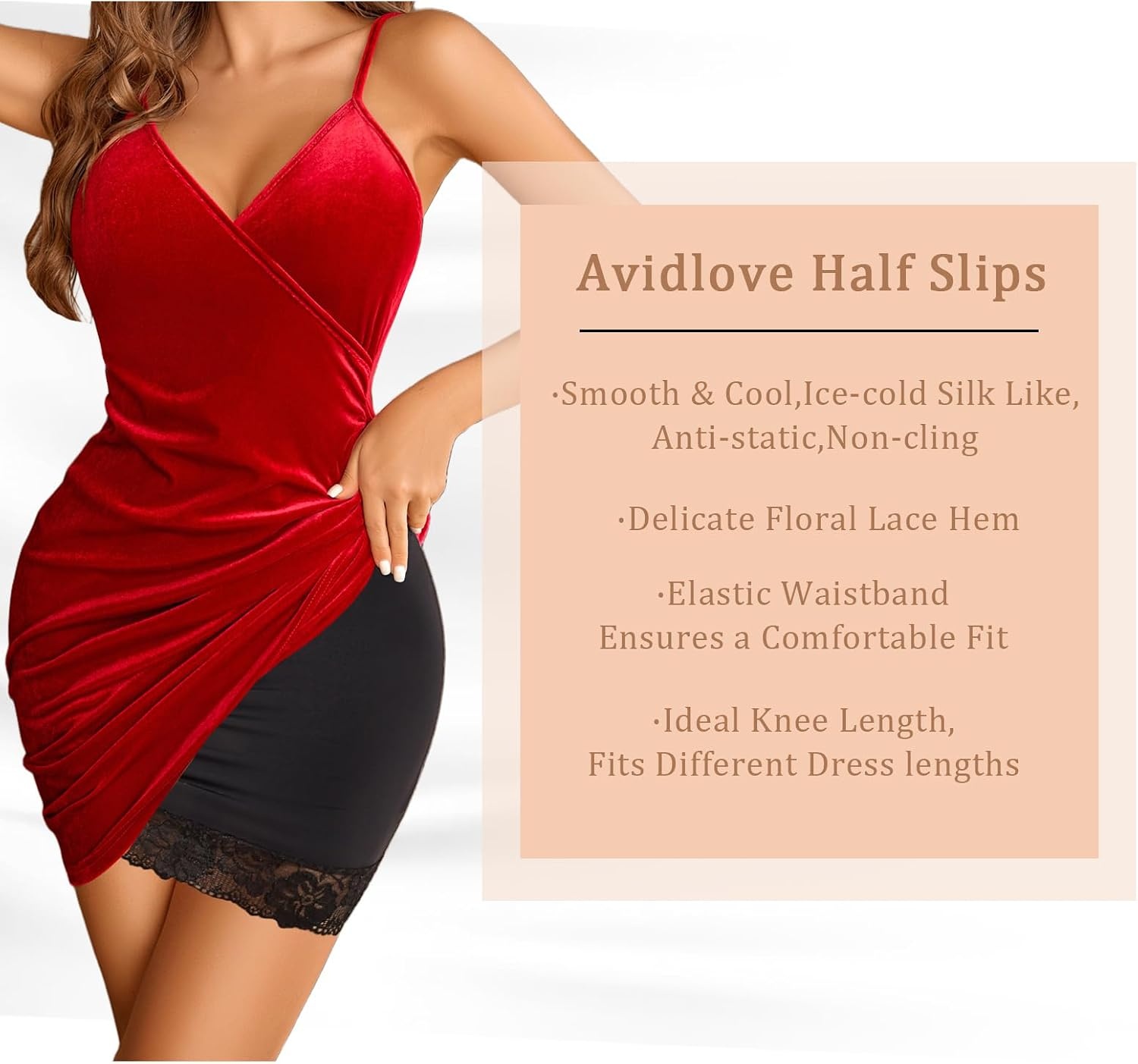 image:imageAvidlove Half Slips for Women Under Dress Non Cling Floral Lace Trim Above Knee Half SlipsBlack
