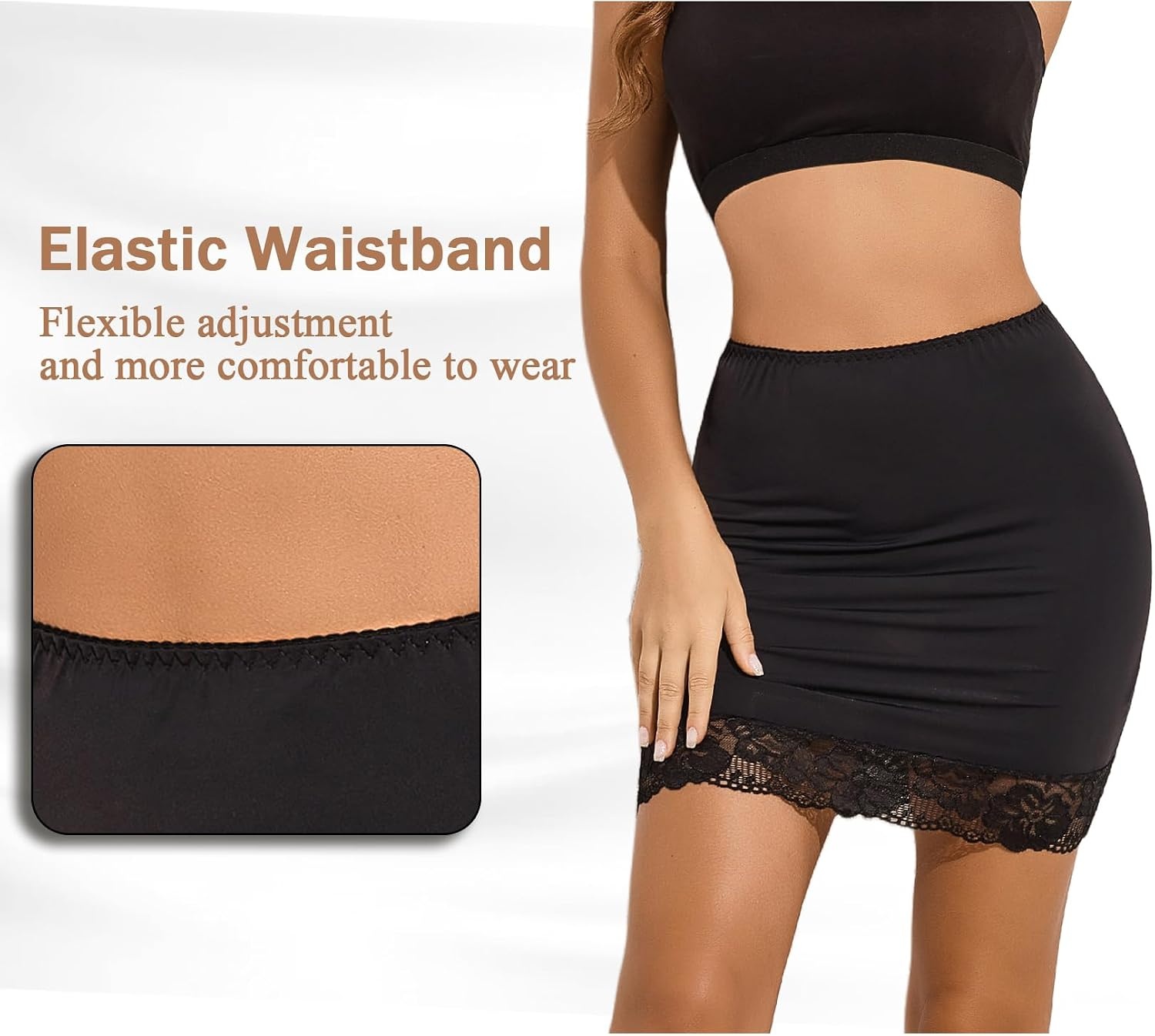 image:imageAvidlove Half Slips for Women Under Dress Non Cling Floral Lace Trim Above Knee Half SlipsBlack