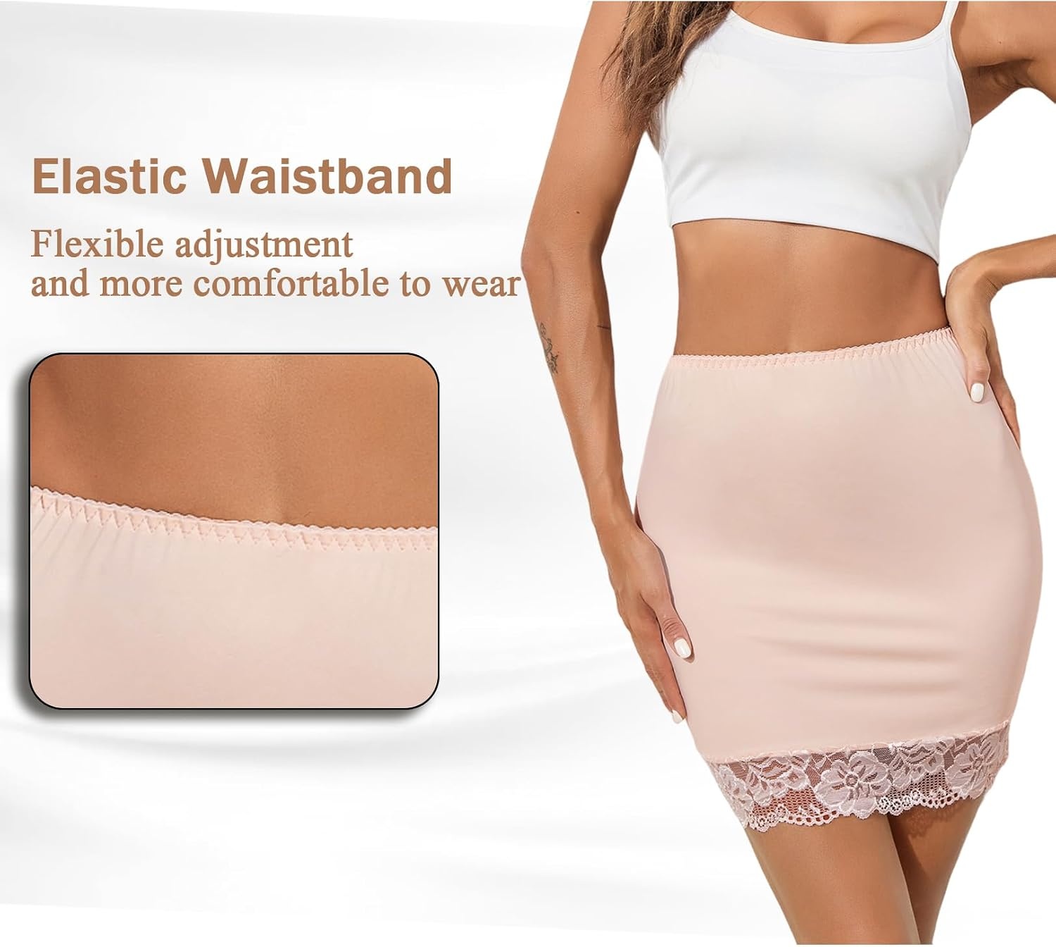 image:imageAvidlove Half Slips for Women Under Dress Non Cling Floral Lace Trim Above Knee Half SlipsChampagne