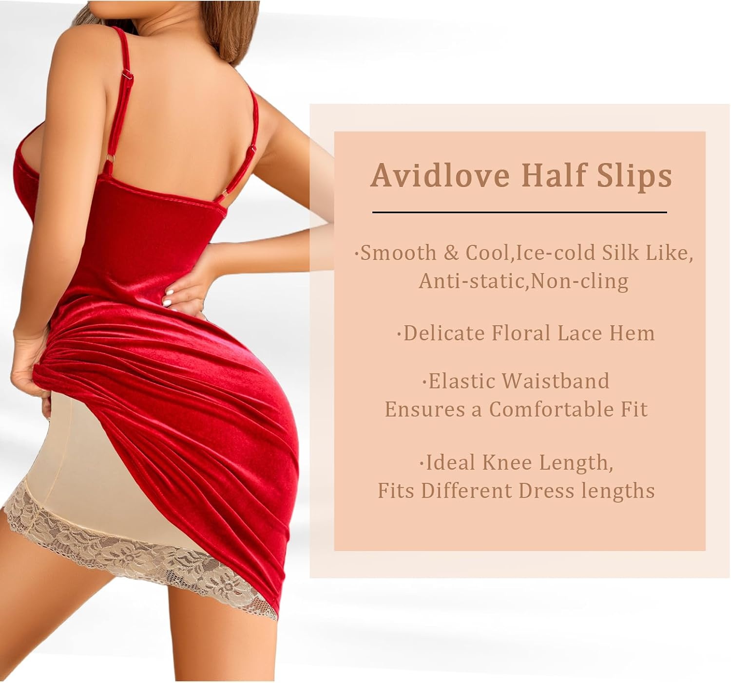 image:imageAvidlove Half Slips for Women Under Dress Non Cling Floral Lace Trim Above Knee Half SlipsNude