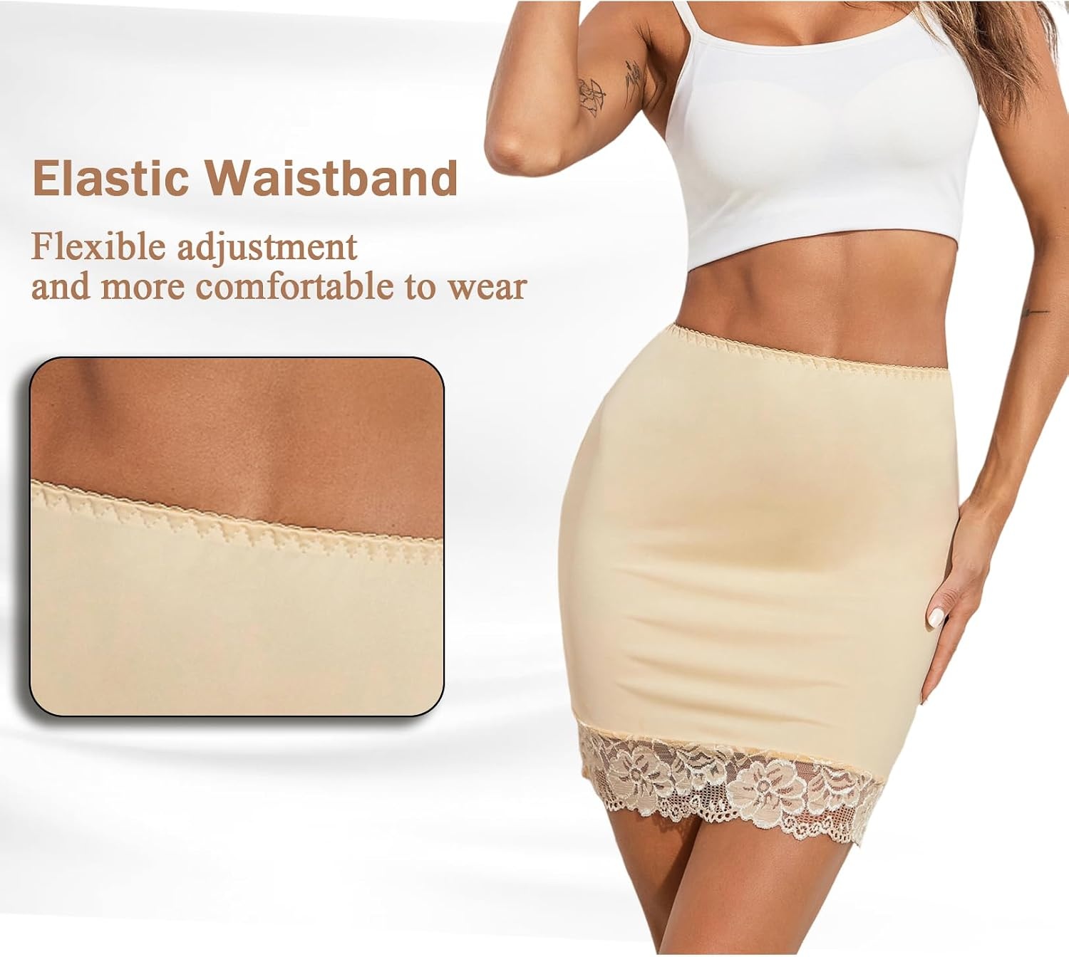 image:imageAvidlove Half Slips for Women Under Dress Non Cling Floral Lace Trim Above Knee Half SlipsNude