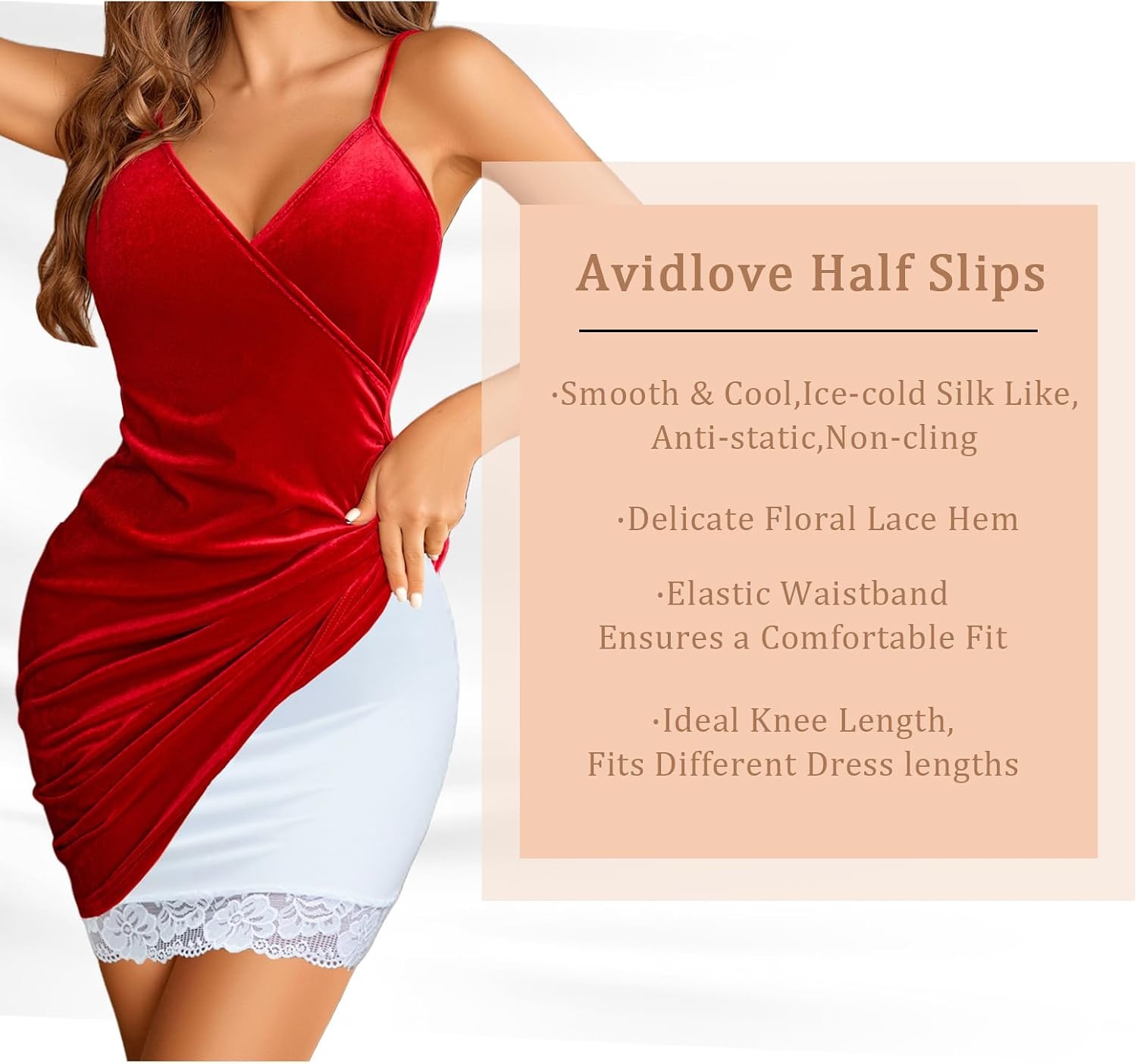 image:imageAvidlove Half Slips for Women Under Dress Non Cling Floral Lace Trim Above Knee Half SlipsWhite