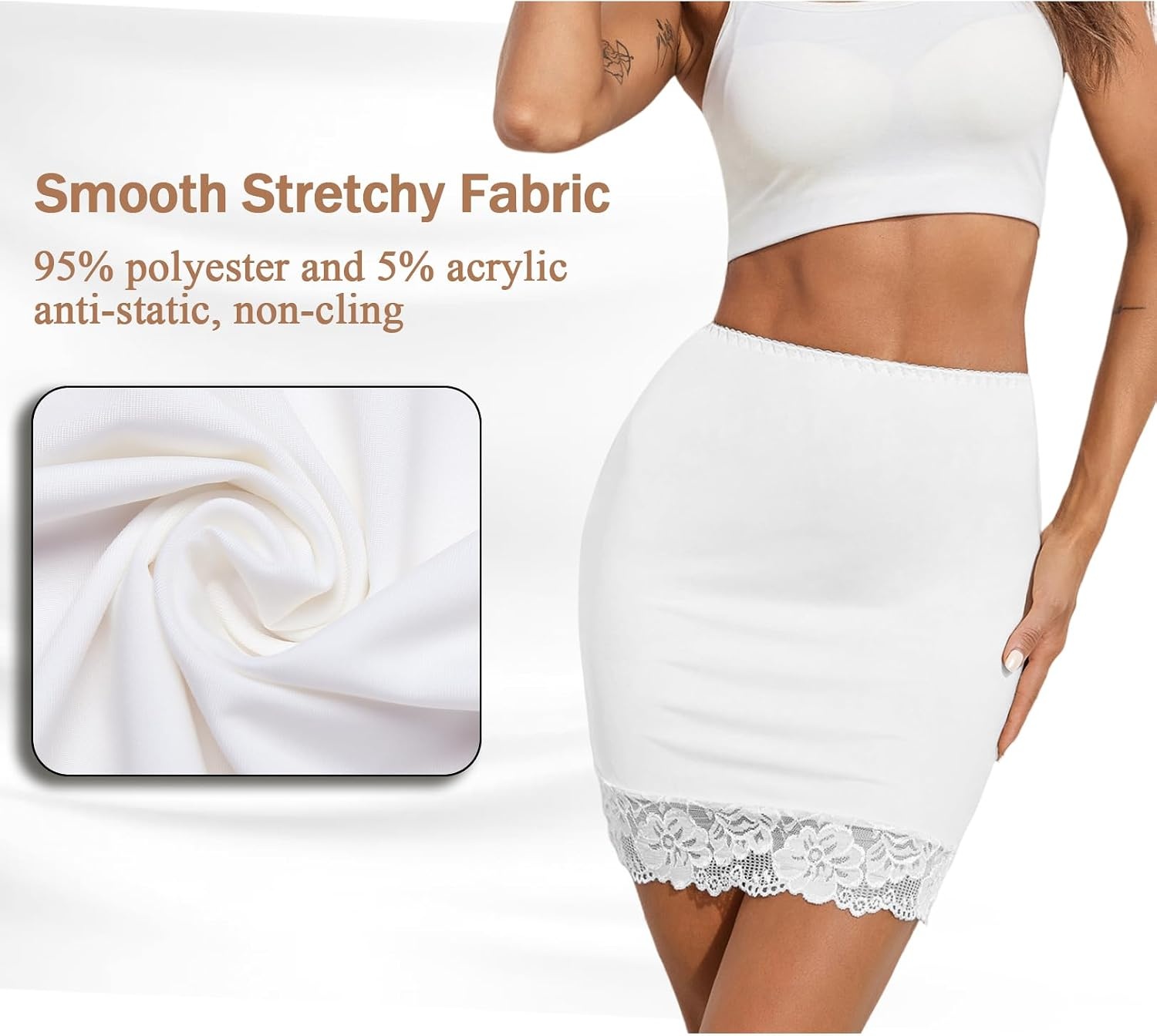 image:imageAvidlove Half Slips for Women Under Dress Non Cling Floral Lace Trim Above Knee Half SlipsWhite