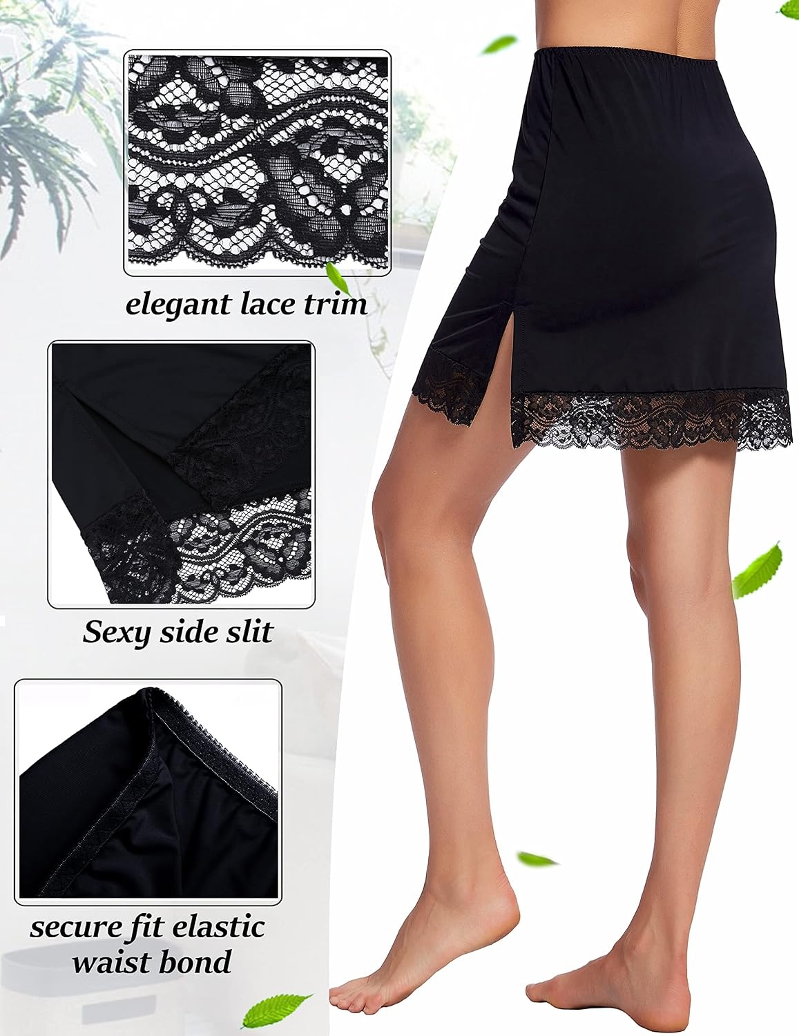 image:imageAvidlove Half Slips for Women Underskirt Short Lace Trim Above Knee Half SlipBlack