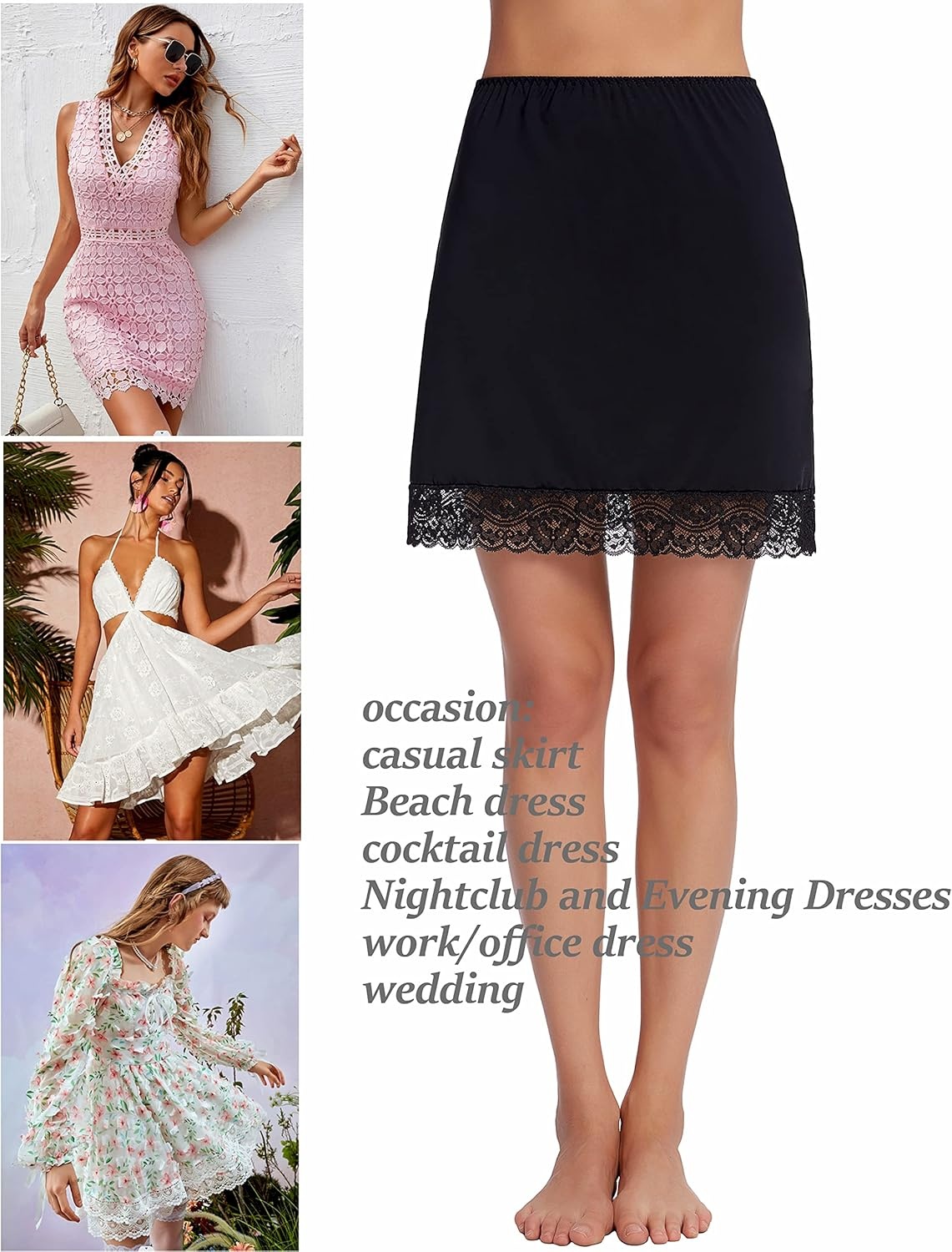 image:imageAvidlove Half Slips for Women Underskirt Short Lace Trim Above Knee Half SlipBlack