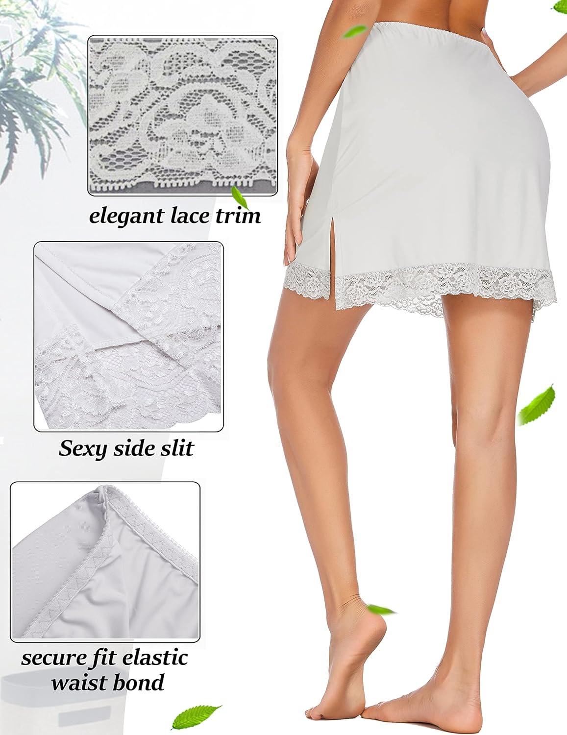 image:imageAvidlove Half Slips for Women Underskirt Short Lace Trim Above Knee Half SlipGray