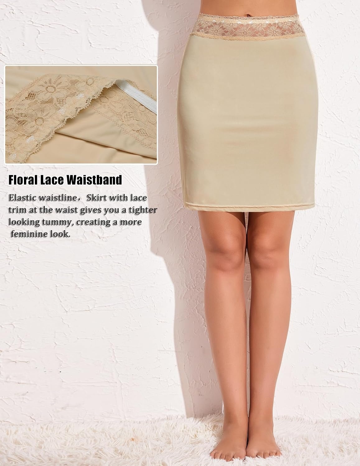 image:imageAvidlove Half Slips for Women Underskirt Slip Skirt with Floral Lace WaistbandDark Nude