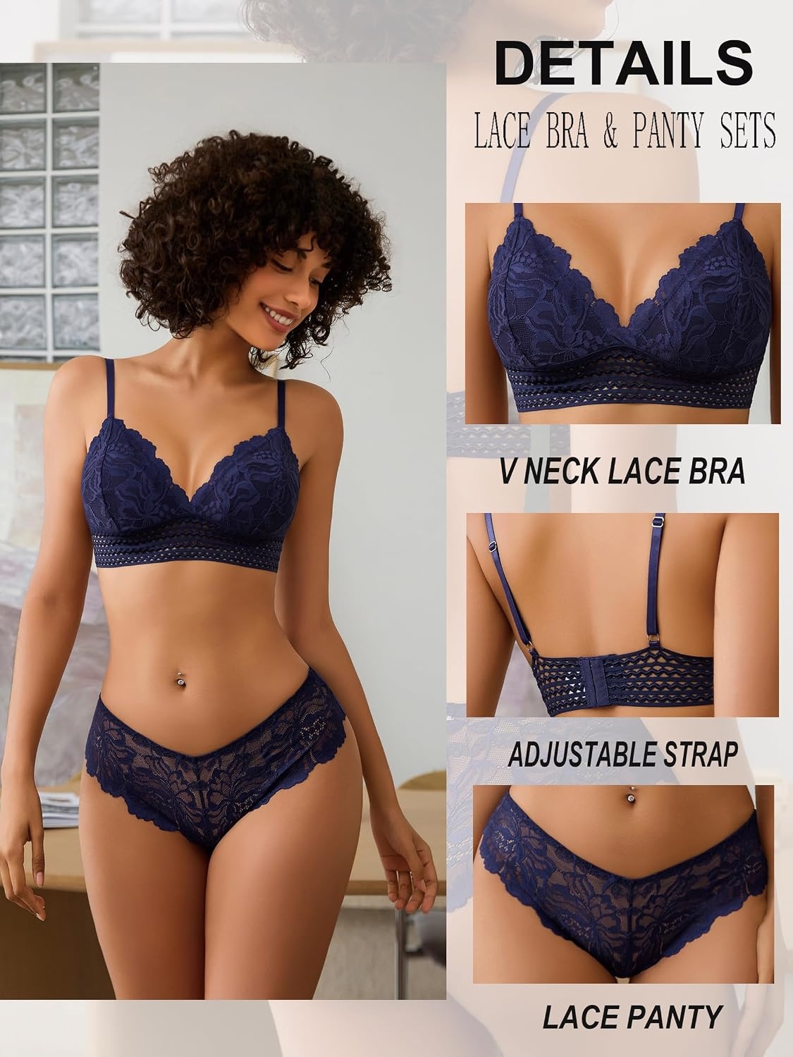 image:imageAvidlove Lingerie Set for Women Sexy Lace Bra and Panty Sets 2 Piece Lace Bralette SetNavy Blue