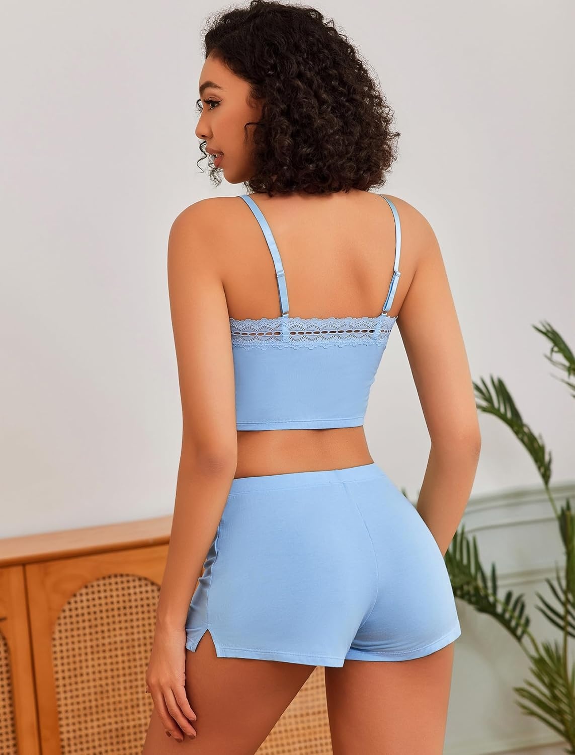 image:imageAvidlove Lingerie Sets For Women Sexy Sleepwear Lingerie Set Lace Trim Short PJ Set Soft Sleepwear Shorts 2 Piece SXXLLight Blue