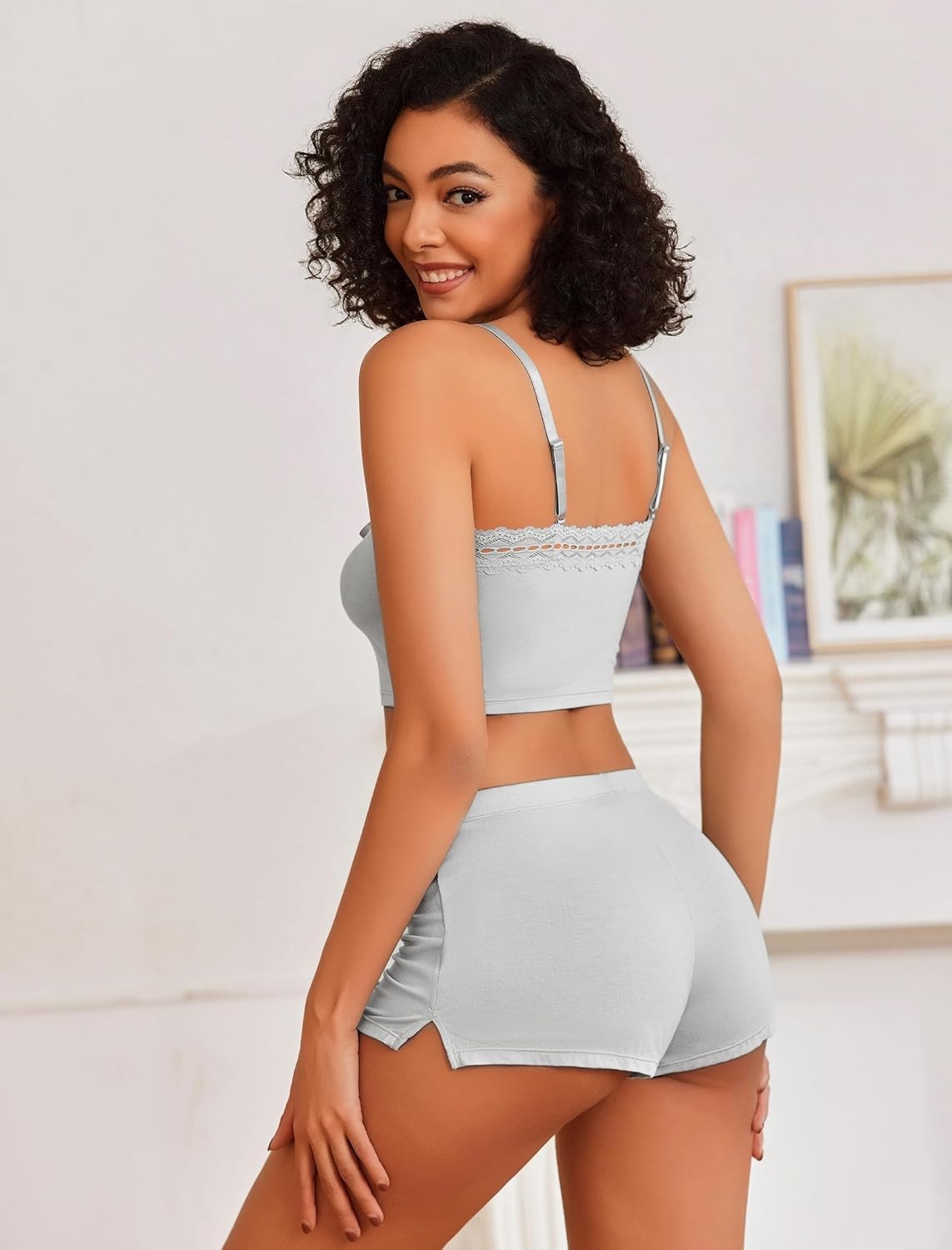image:imageAvidlove Lingerie Sets For Women Sexy Sleepwear Lingerie Set Lace Trim Short PJ Set Soft Sleepwear Shorts 2 Piece SXXLLight Gray