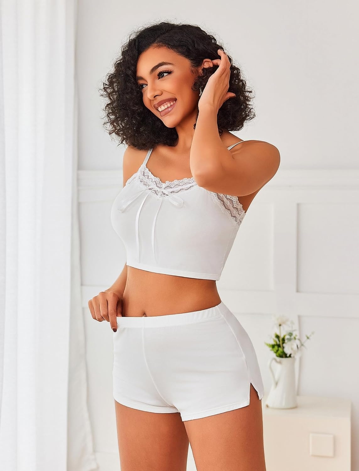 image:imageAvidlove Lingerie Sets For Women Sexy Sleepwear Lingerie Set Lace Trim Short PJ Set Soft Sleepwear Shorts 2 Piece SXXLWhite